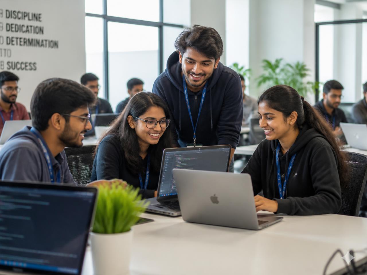 Students working together on code during a Zortex Solutions training session